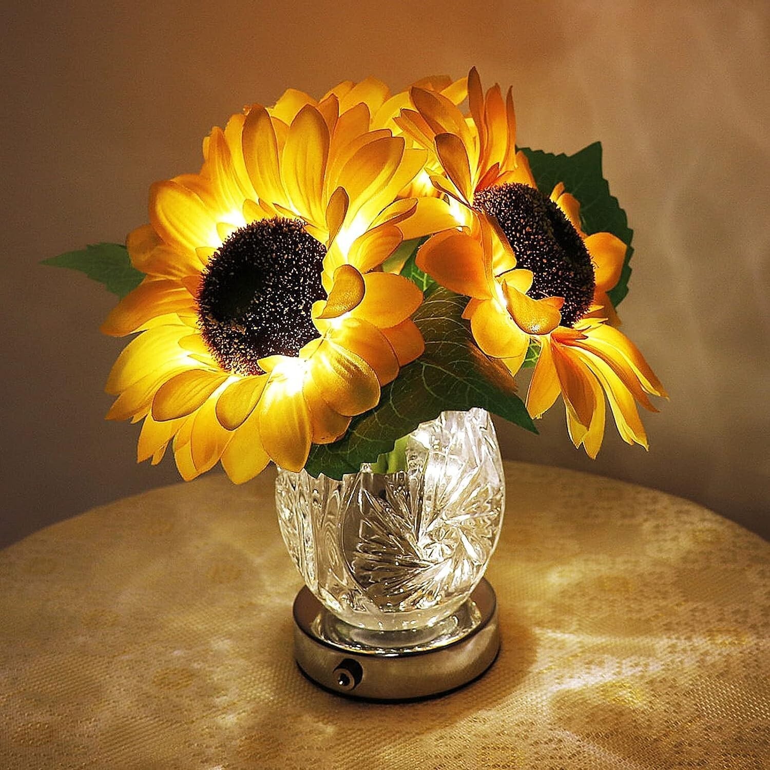 Sunflower Lamp Artificial LED Sunflower Flowers with Glass Vase Table Lamp