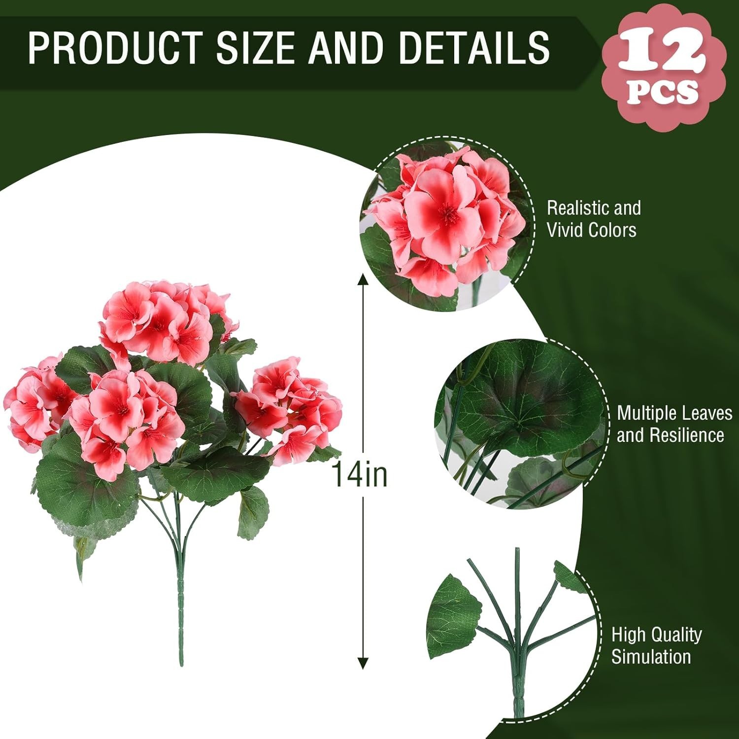 12 Pcs Realistic UV Resistant Peach Geraniums – Low Maintenance Garden Elegance