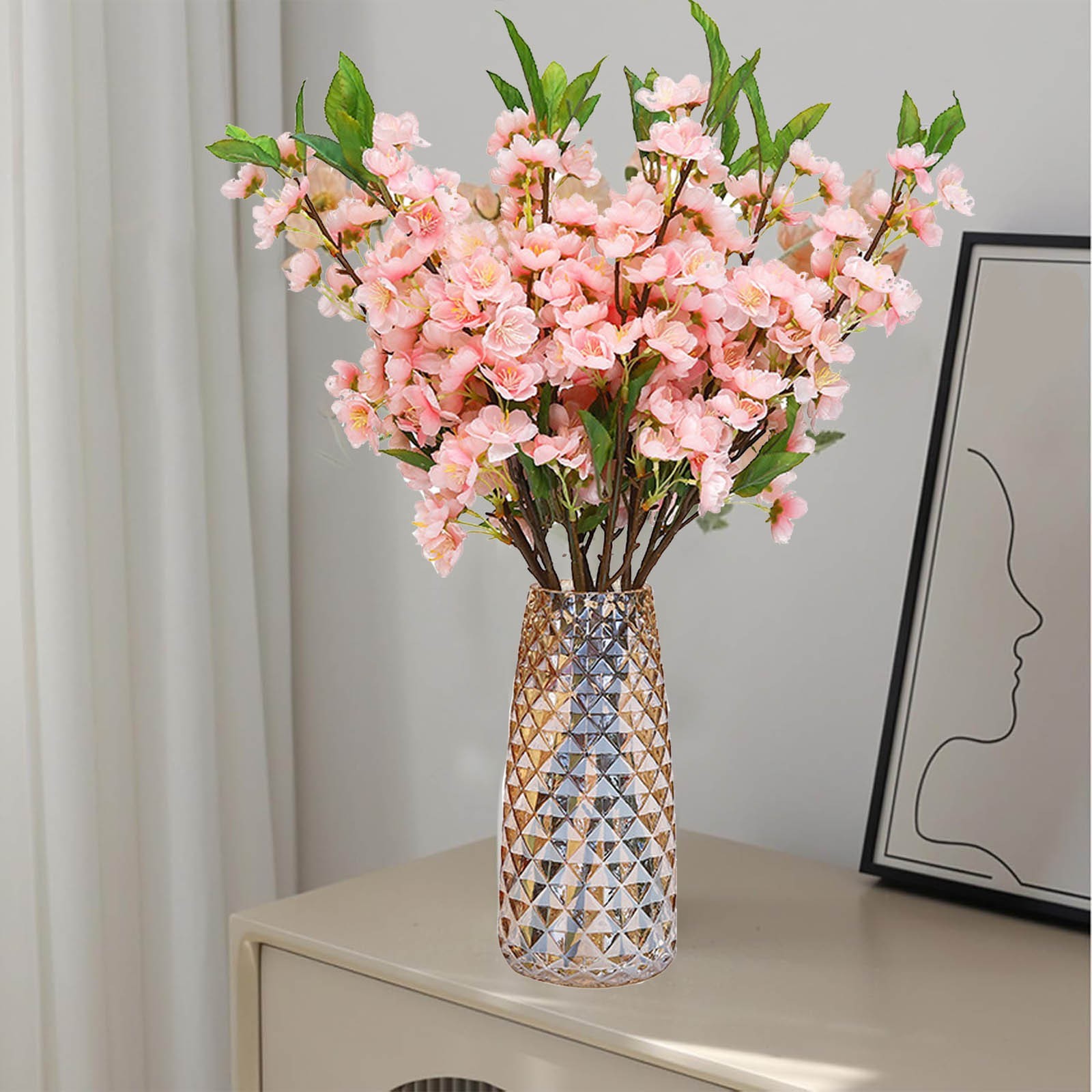 Pink For Cherry Blossom Stems 9 pcs Artificial 20.5 inches Silk Flower Branches