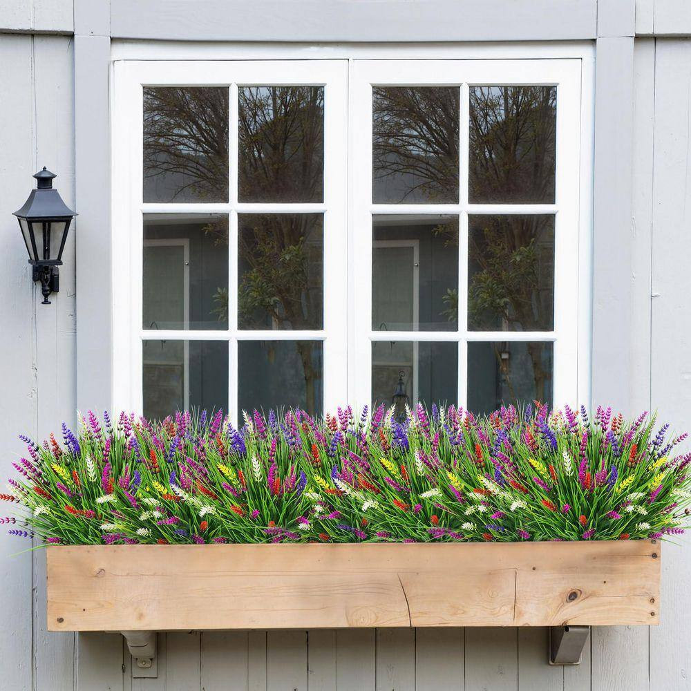 24 Bundles UV Resistant Plastic Plants Faux Monkey Grass, 14.2 In. Multi-Colored