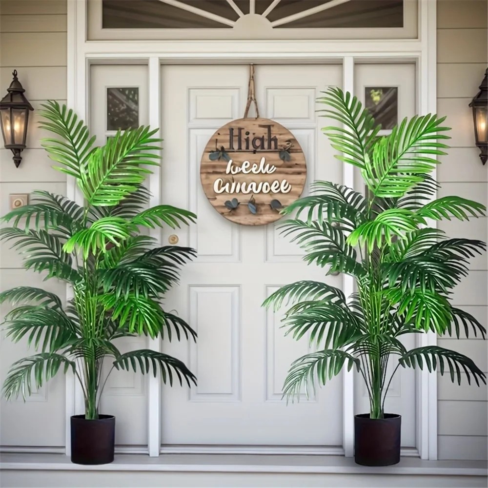 Set of 2 Artificial Palm Trees 24 Leaves Fake Areca Plants for Indoor Outdoor