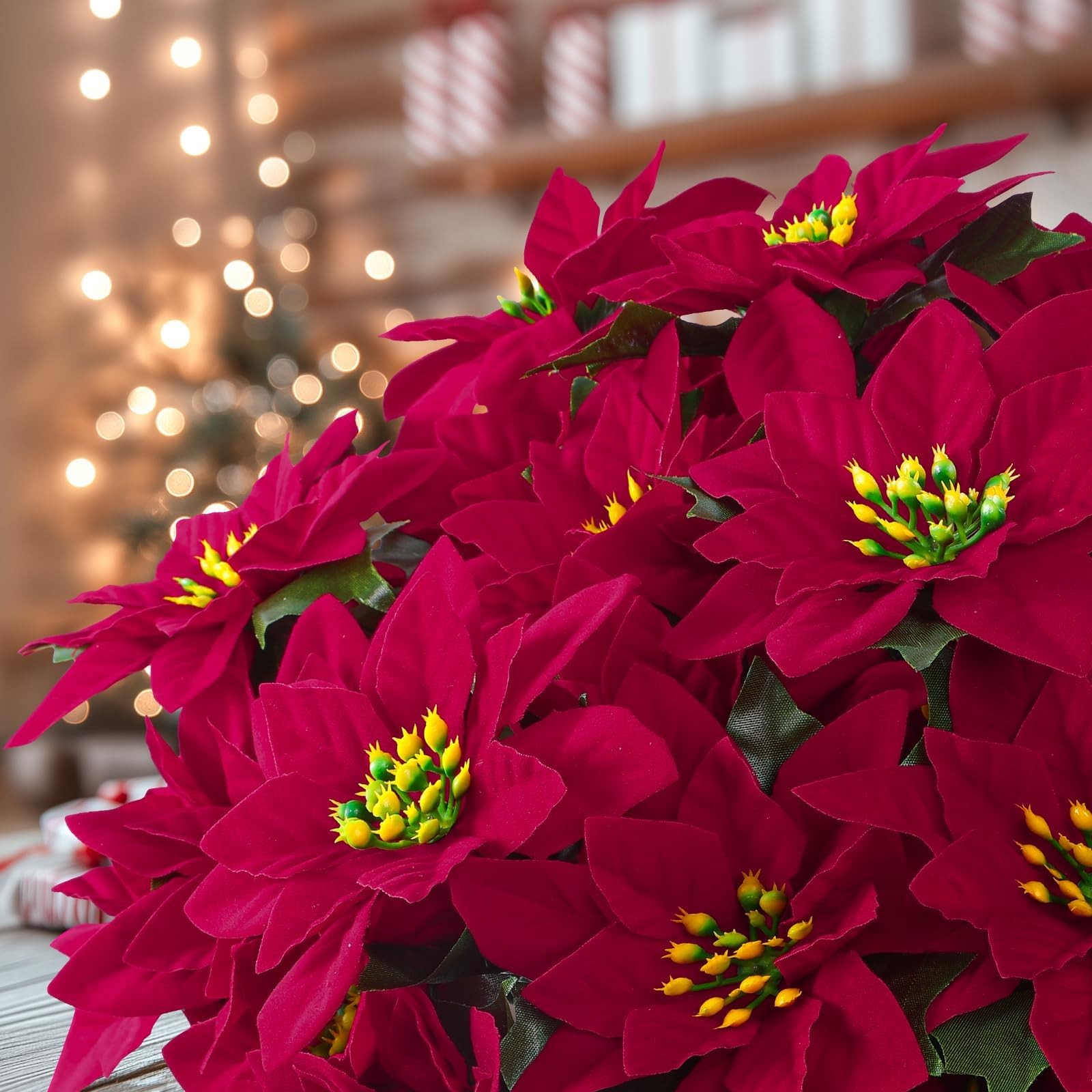 8 Pack 7 Heads 17in Poinsettia Christmas Flowers Artificial Velvet Fake Poins…
