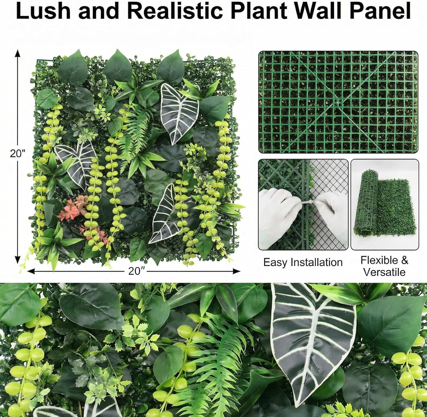 8 Pack 20″X20″Grass Wall Panels-Artificial Boxwood Panels for Greenery Wall Back