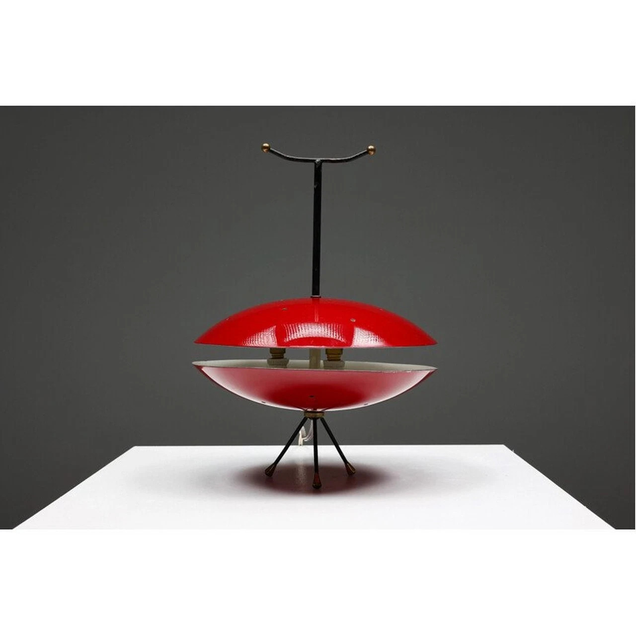 Space Age Pendant Lamp – Red & Black Atomic UFO Light – 1970s Mid-Centur