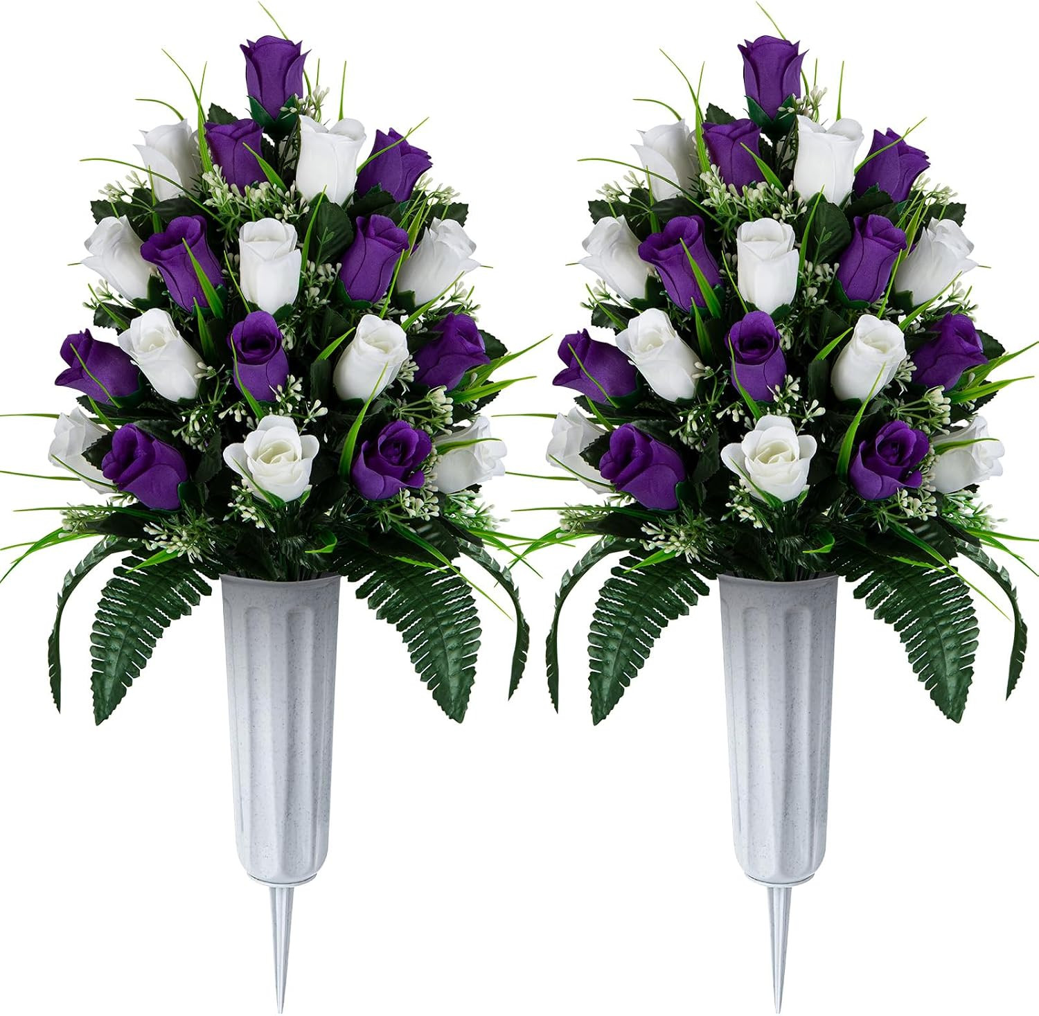 2 Sets Artificial Cemetery Flowers, Grave Decorations Roses, Memorial