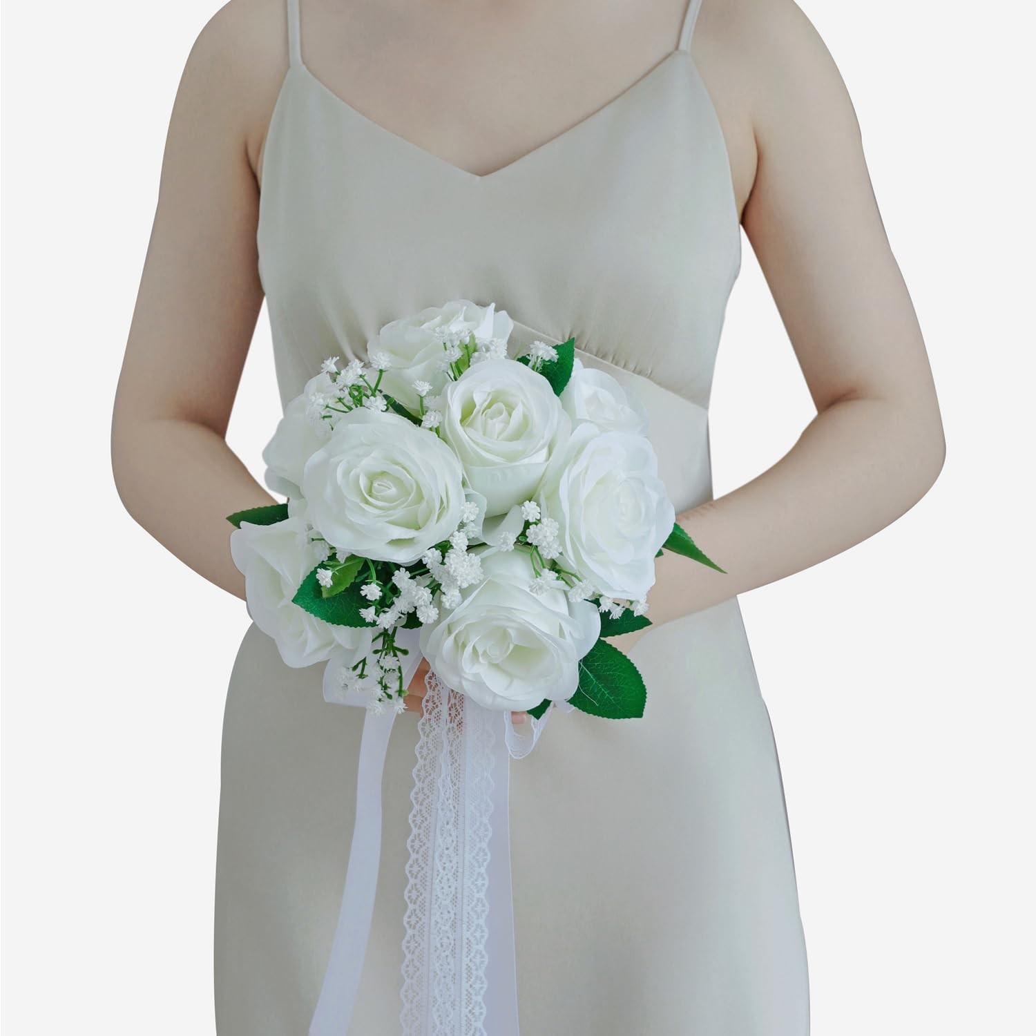 White Ivory 7 Inch Wedding Bouquets Baby’s Breath Artificial Roses Decor