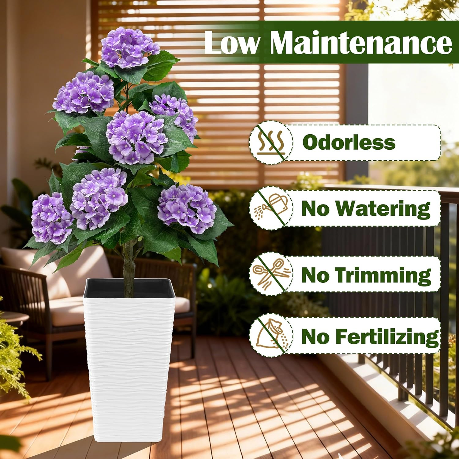 46″ Purple Hydrangea Tree – Faux Flower Topiary Plant for Home & Office Decor