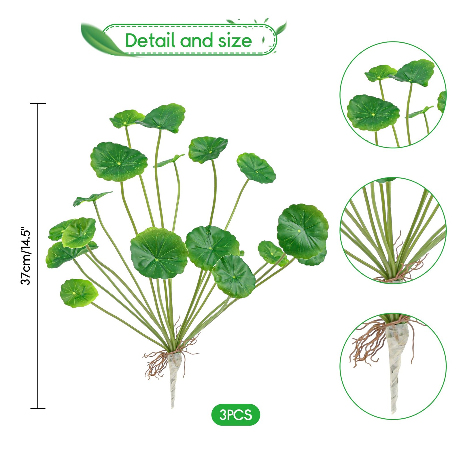 3 Pcs 14.5 in Artificial Chinese Money Plant Fake Lotus Leaf Greenery