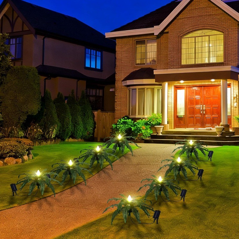 2PCS Artificial Plants w/Solar Lights, Fake Prelit Boston Ferns for Yard Patio