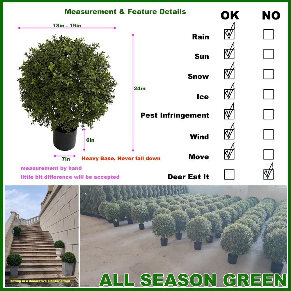 2’T 19”D Topiaries Trees Artificial Outdoors 2 Pack Fake Boxwood Bushes Outs…