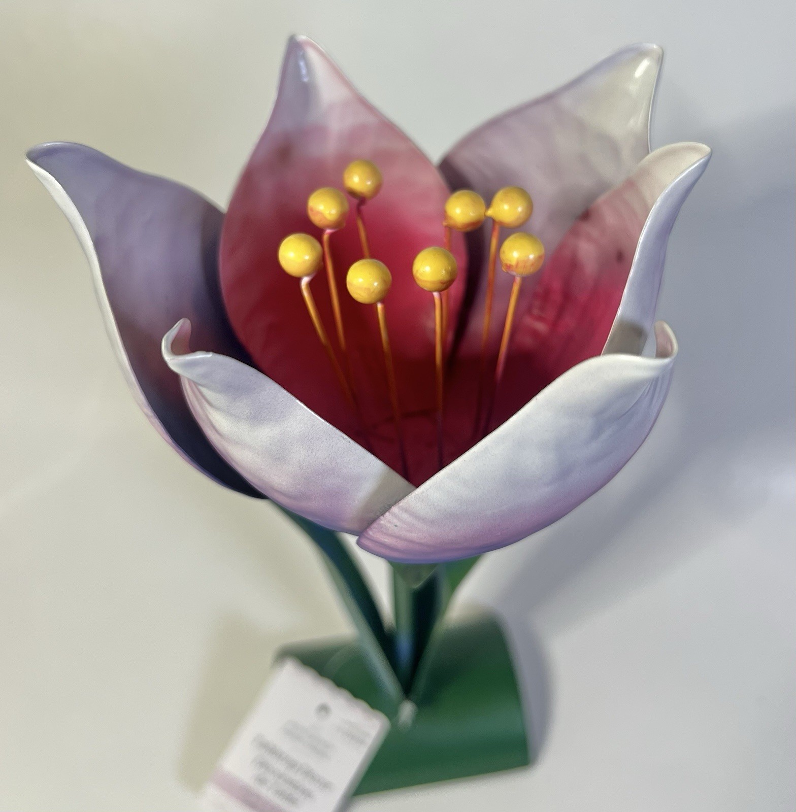 Large Metal Flower Sculpture Tabletop Decor Purple Pink Spring Centerpiece
