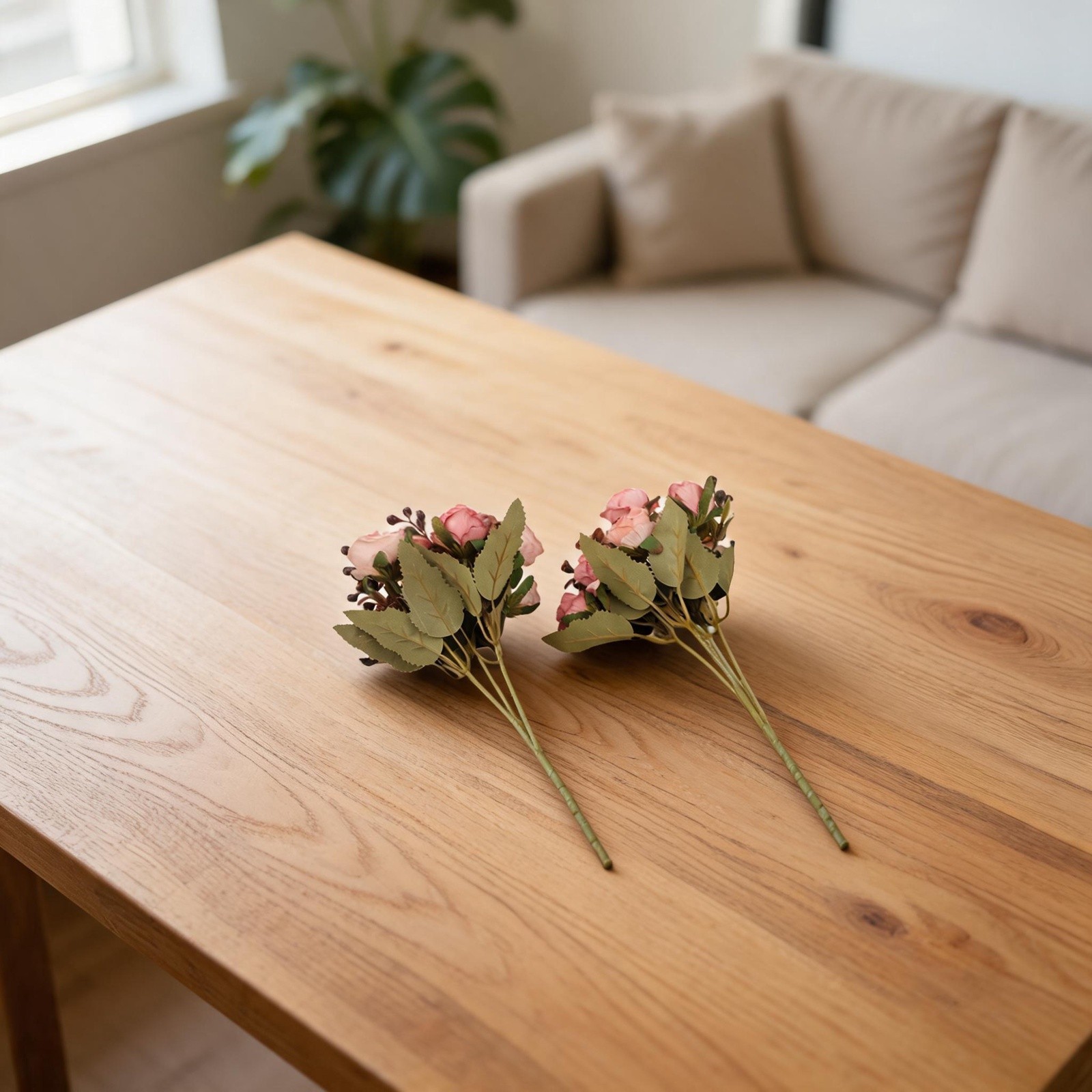 Set of 2 Artificial Roses in Vase for Elegant Home and Office Decoration