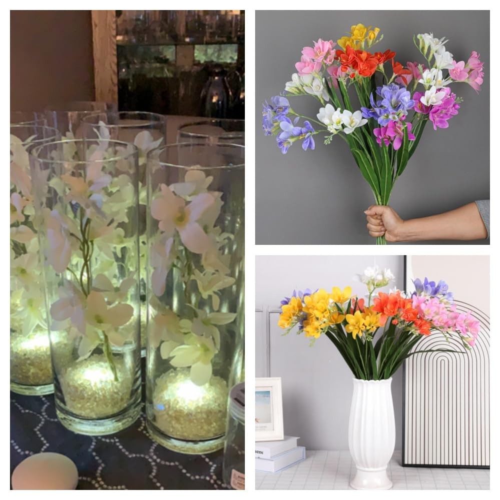 4pcs Freesias Flowers Artificial with Long Stem,24″Real Touch Dendrobium Plan…