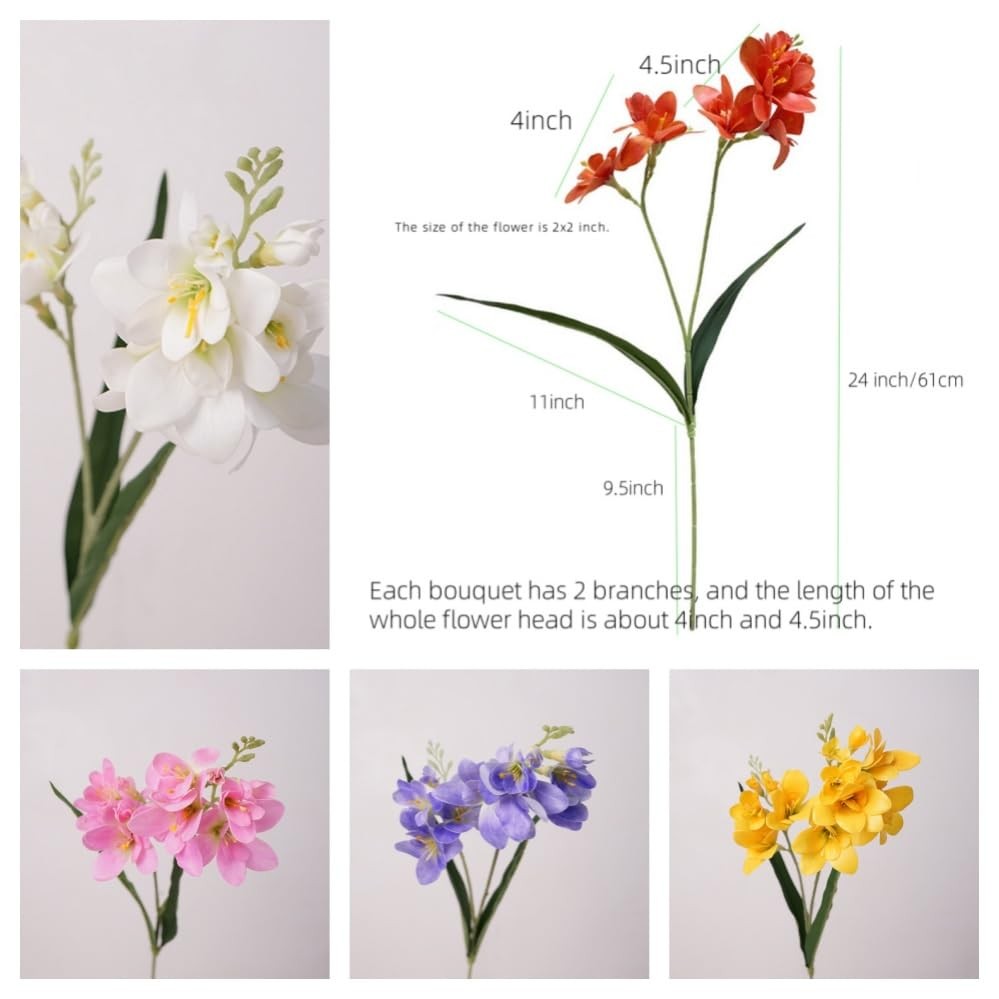 4pcs Freesias Flowers Artificial with Long Stem,24″Real Touch Dendrobium Plan…