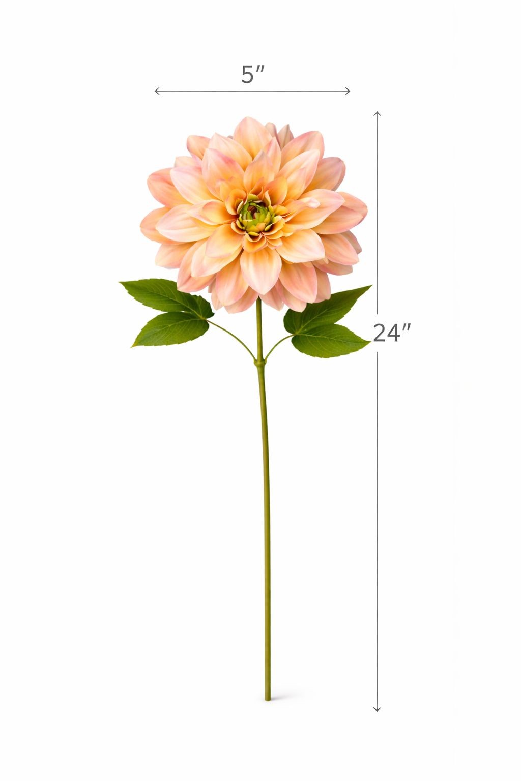 Peach Dahlia Stem Faux Flower 24 Inch 5 Inch Bloom Soft Peach Artificial Dahlia