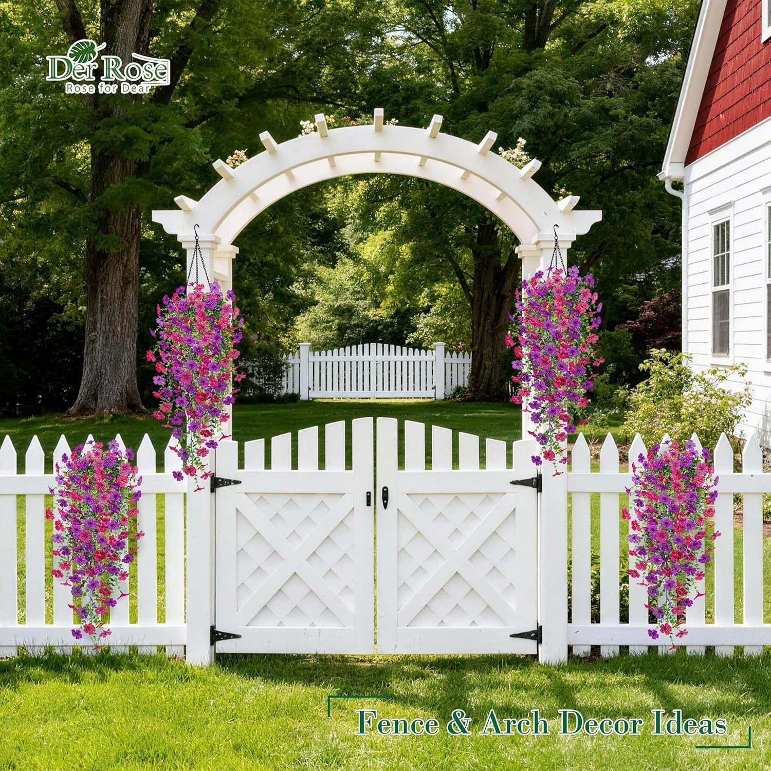 Artificial Hanging Flowers for Outdoors, 4 Pcs UV Resistant Cascading Fake Outdo