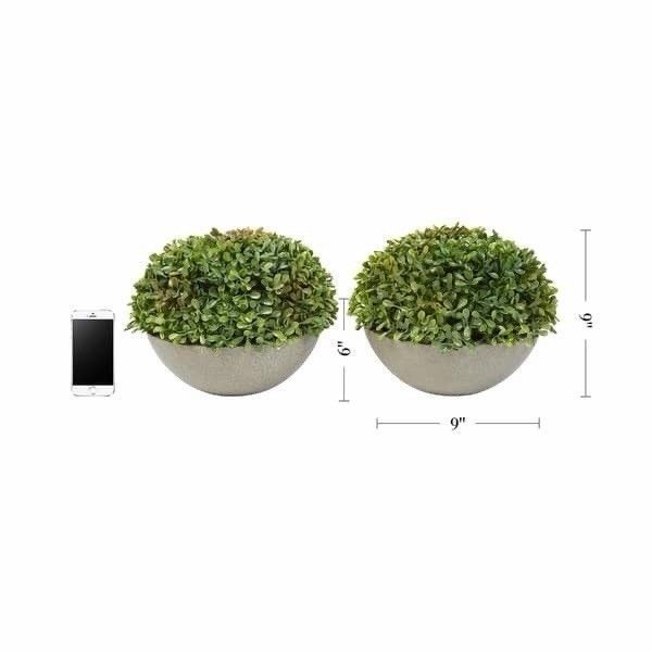 Pure Garden Faux Boxwood Topiary Set of 2 Indoor Artificial Plants in Stone Bowl