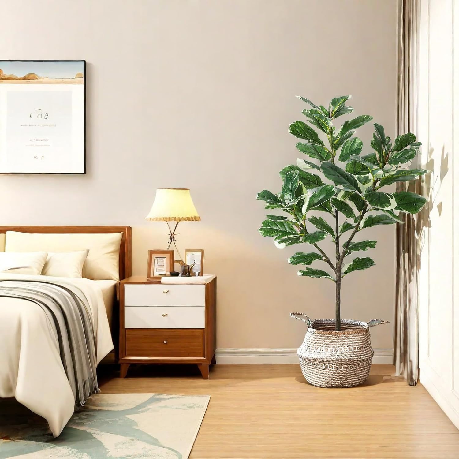 4.3ft Green Artificial Ficus Tree Plant in Pot with 46 Leaves for Indoor Outdoor