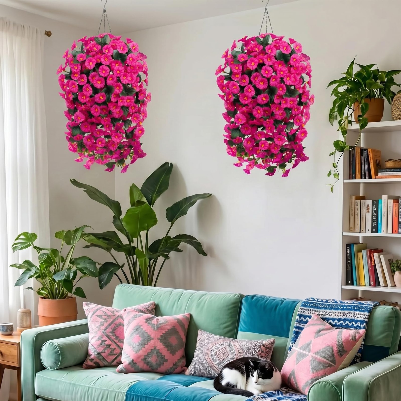 Ouddy Decor 3 Pcs Artificial Hanging Flowers for Outdoors, Fake Silk Hanging …