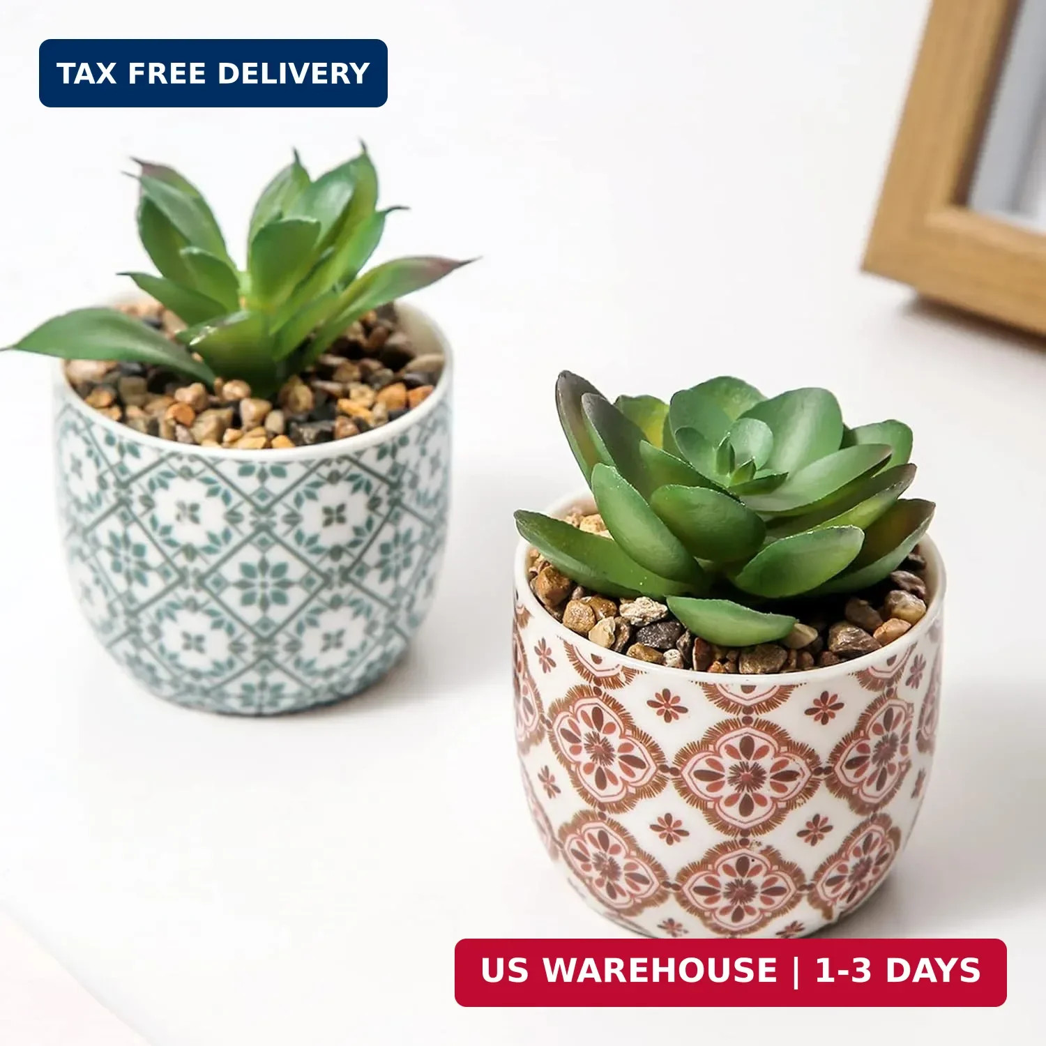 Artificial Plants Succulent Flowers in Ceramic Planter 2 Pack Small Fake Plan…