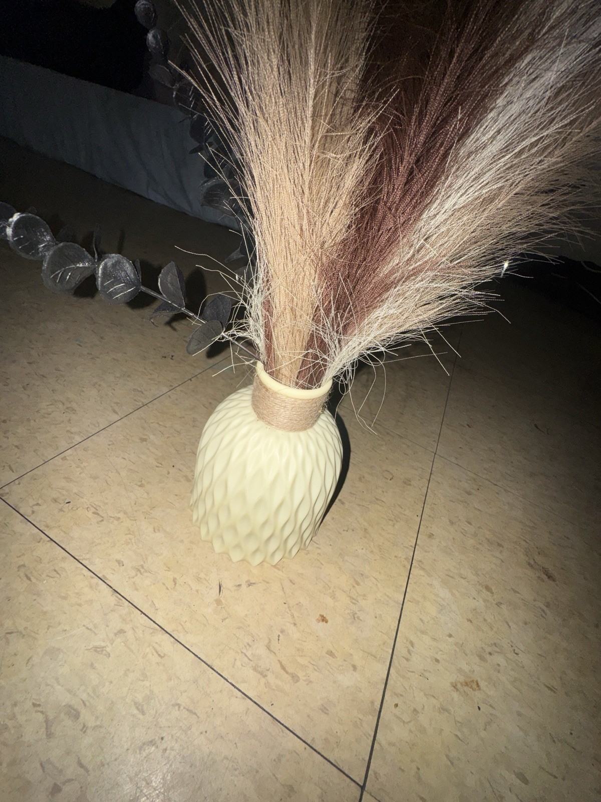 Artificial Pampas Grass Floral Arrangement Centerpiece in Textured Ceramic Vase