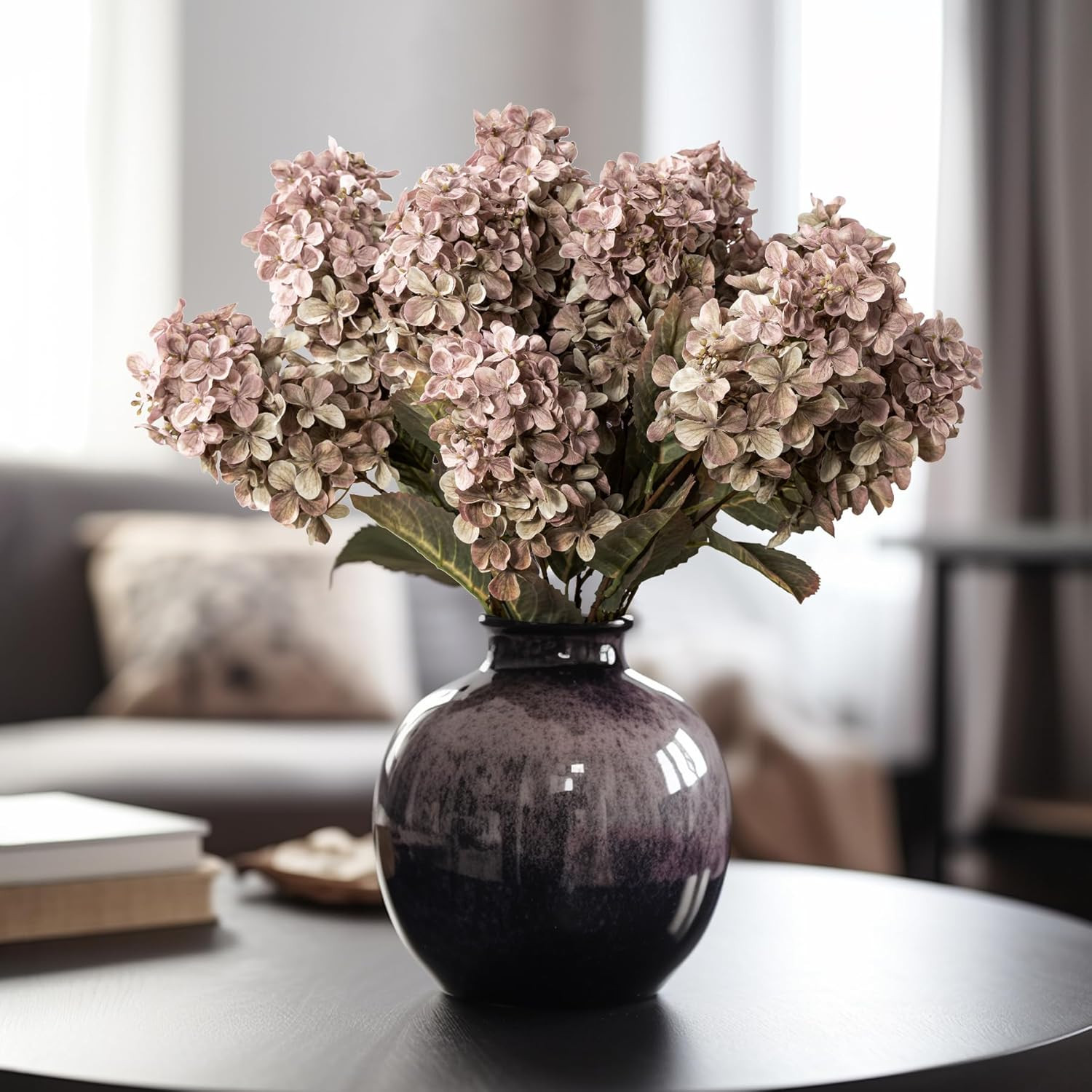 Green Hydrangea Artificial Flowers,Fake Fall Flowers Silk Hydrangea with Stems,F