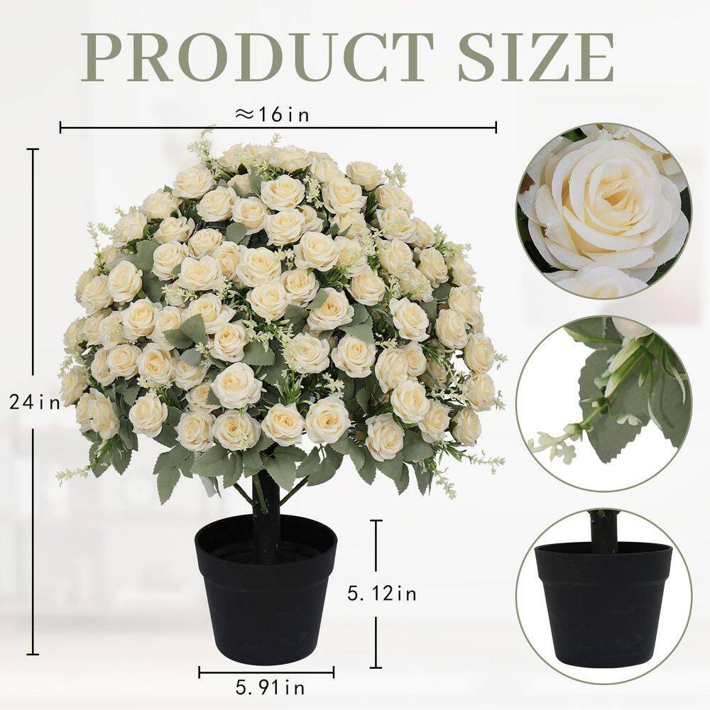 24 in Artificial White Rose Decoration Lifelike Faux Floral Plants 2 Pots