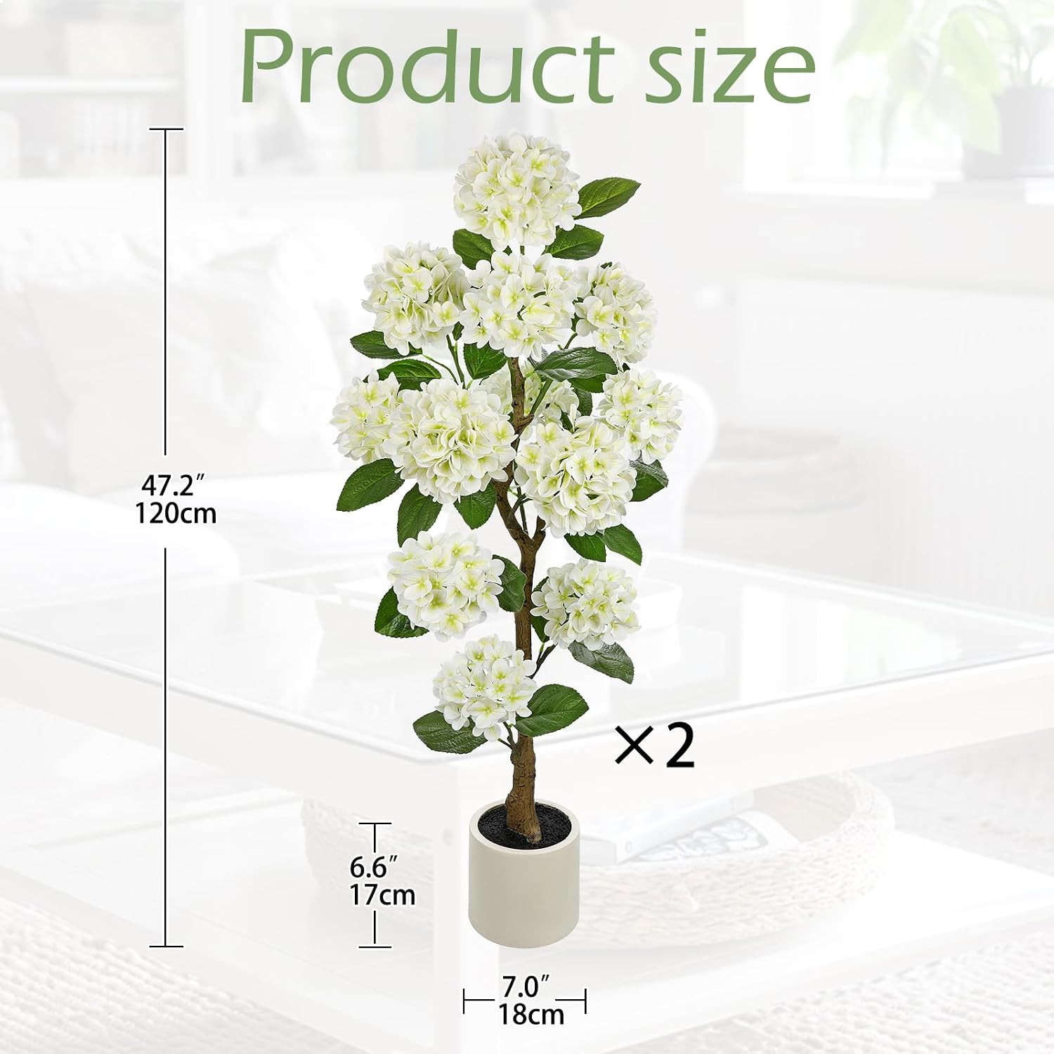 4FT White Hydrangea Artificial Flowers Tree Large Real Touch Faux Silk Hydrangea