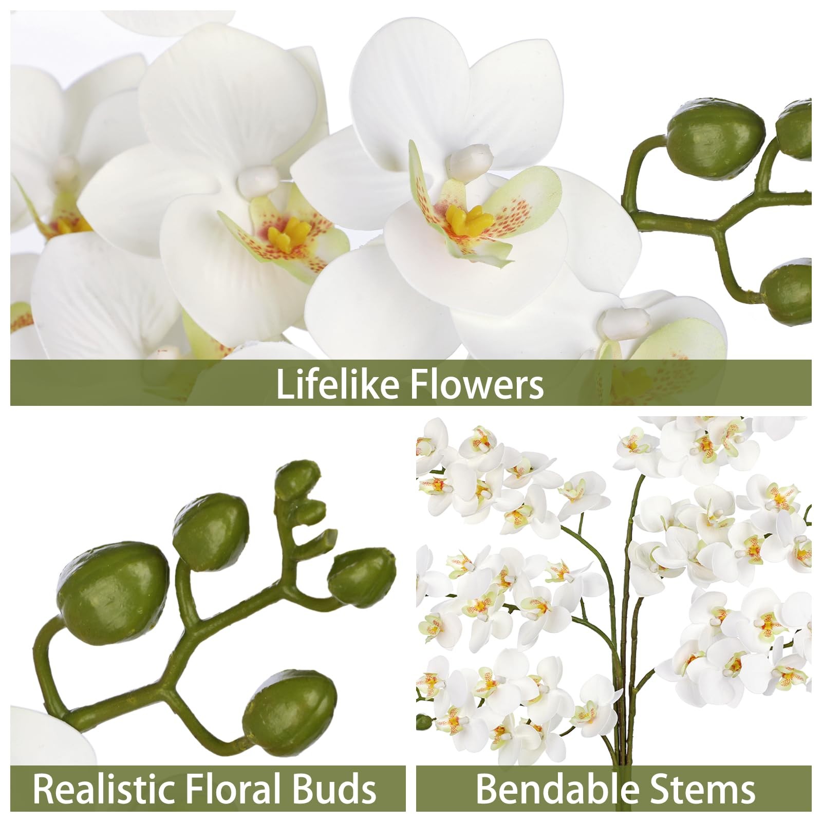 6 PCS White Orchids Artificial Flowers 25 Inch Silk Table Centerpiece Decor
