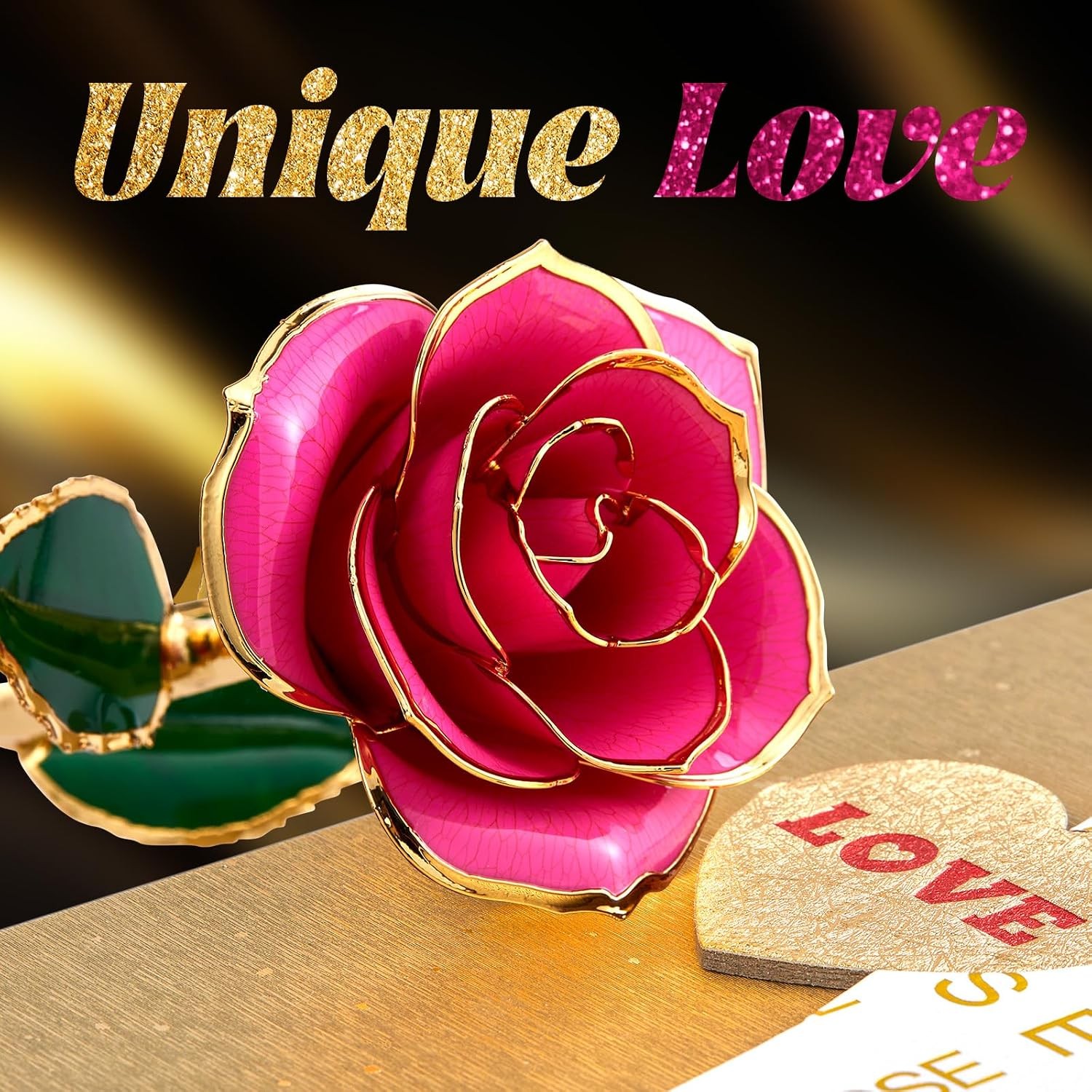 Gold Dipped Real 24K Forever Preserved Rose, 1 Pack Infinity Pink
