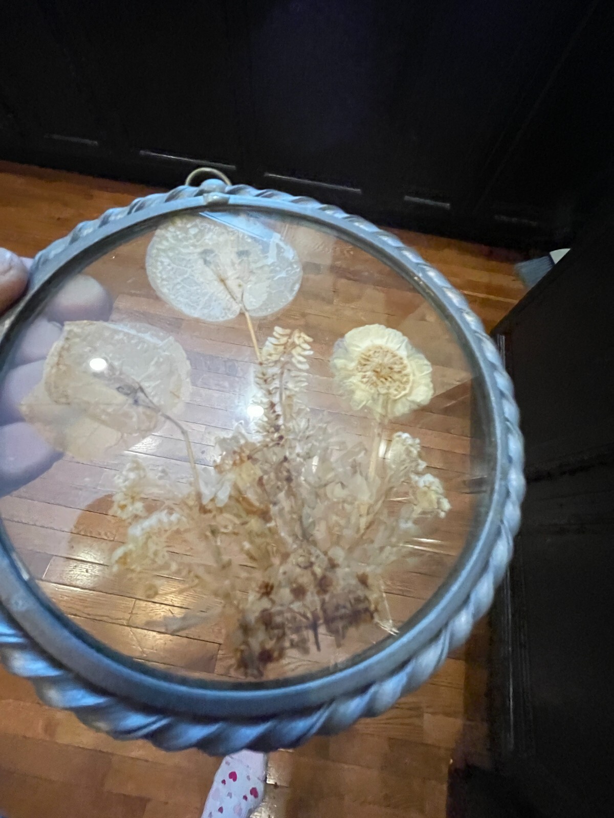 Vintage Lasting Impressions Real Dried Pressed Flowers In Glass W/ Metal Frame