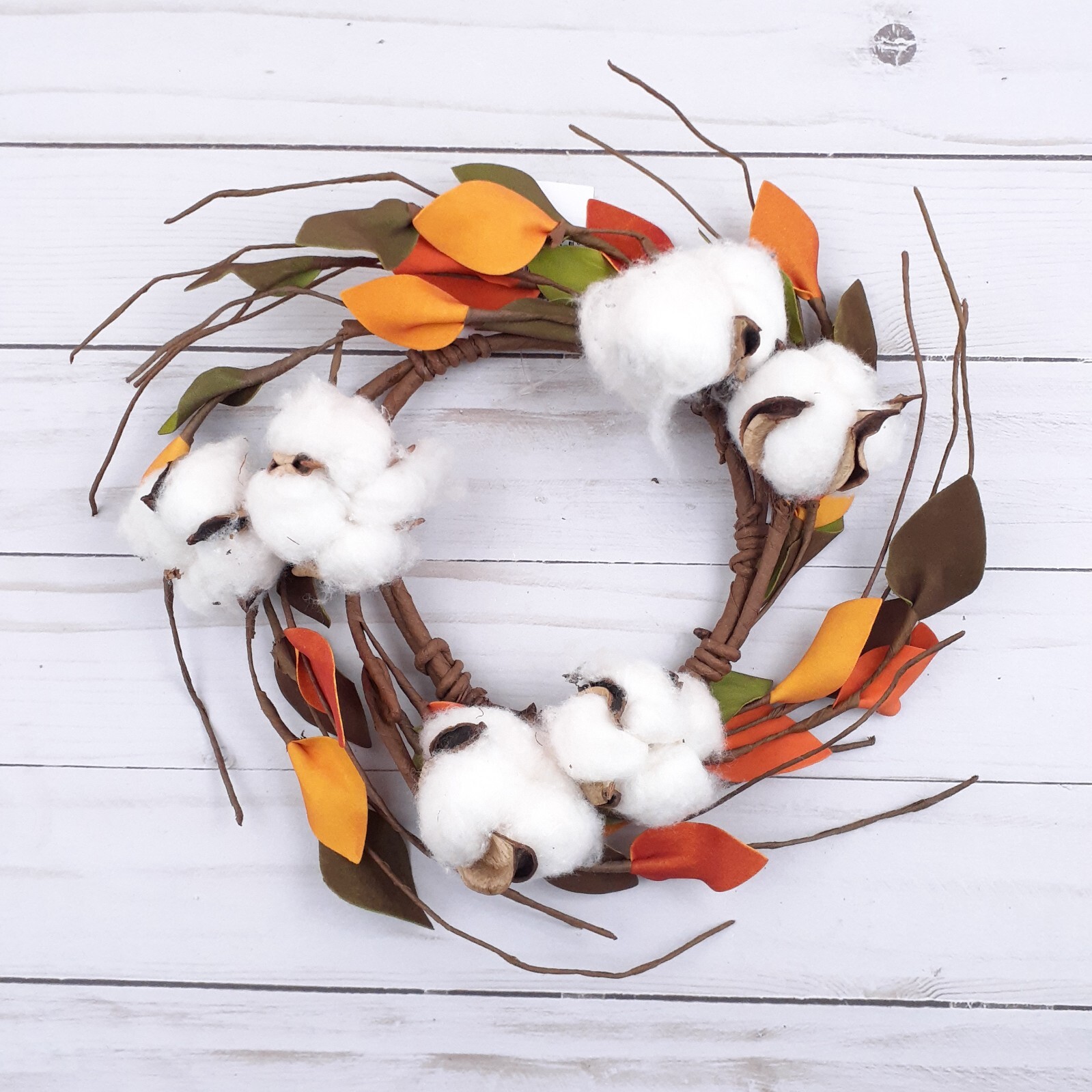 Fall Candle Ring Cotton Leaves 4 in Inside 9.5 in Overall