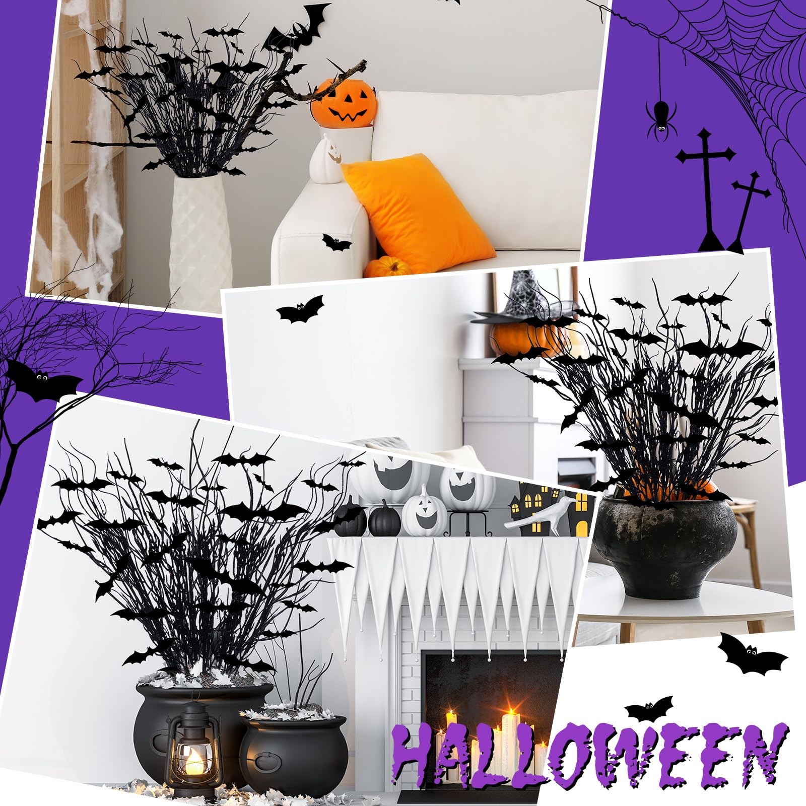 20 Pcs Halloween Black Artificial Branches Floral Picks Vase Filler 17.72 Inc…