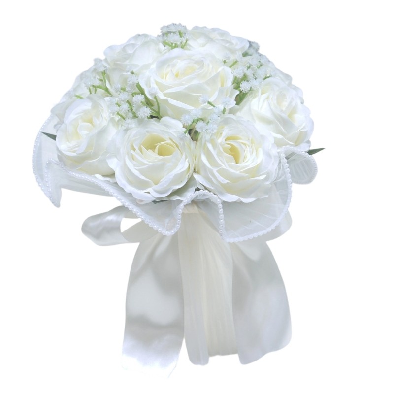 Rose Bouquet White Champagne Bridal Arrangement Realistic Fabric Roses Photo