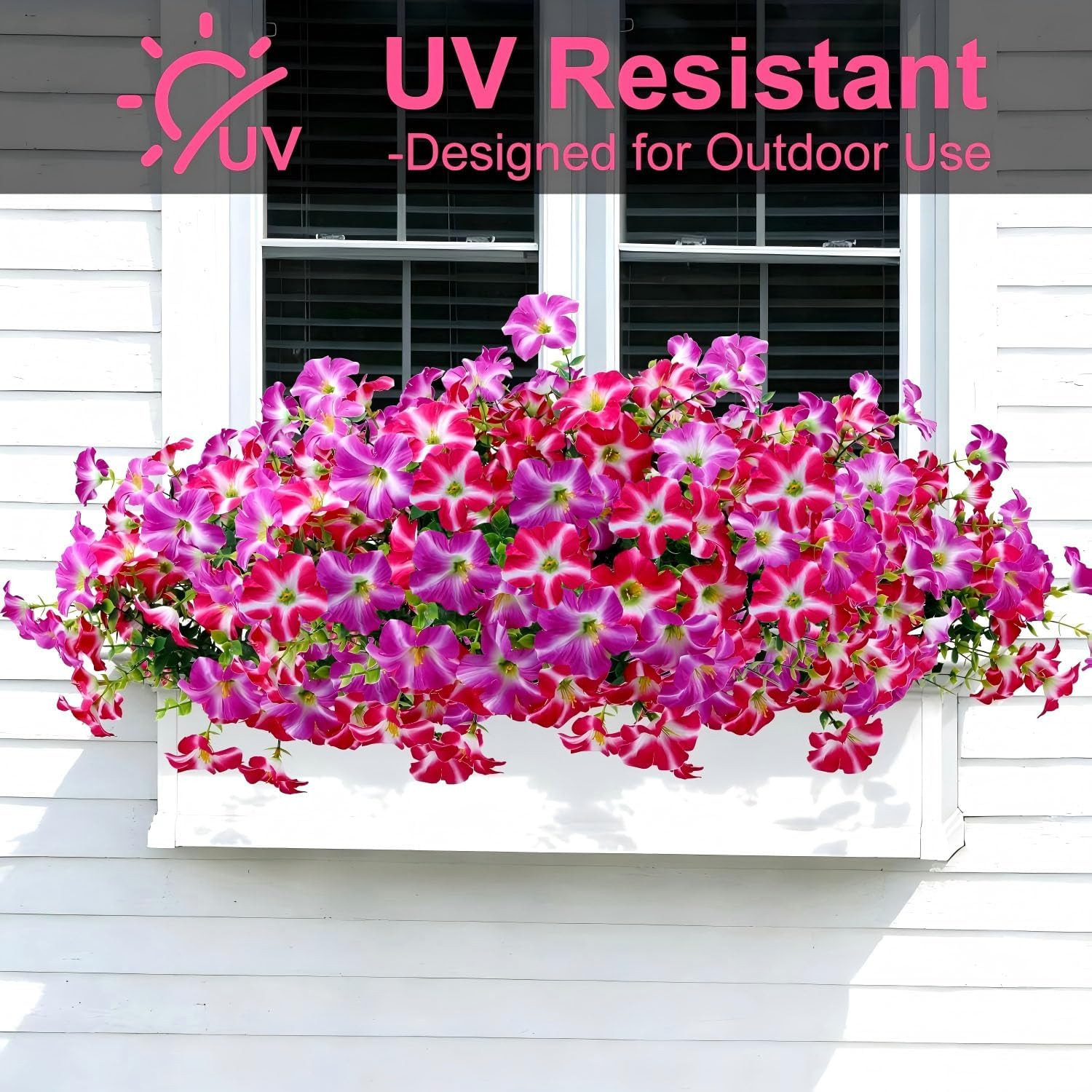 Artificial Petunia Flowers Outdoor, 8 Bundles UV Resistant Faux Plants | Realist