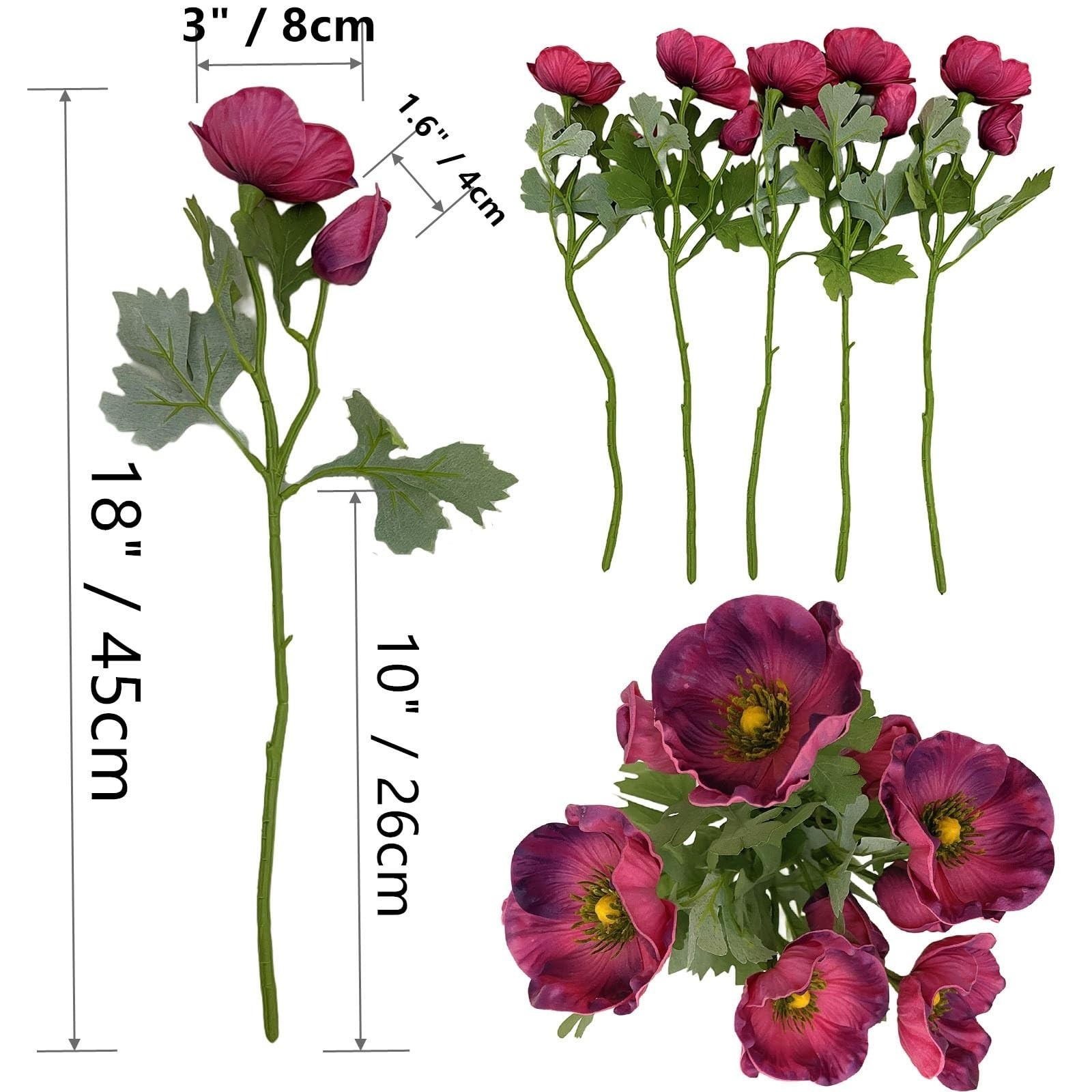 5Pcs Artifical Real Touch PU Anemone Flower Bouquet Room Home Decor (Purple)
