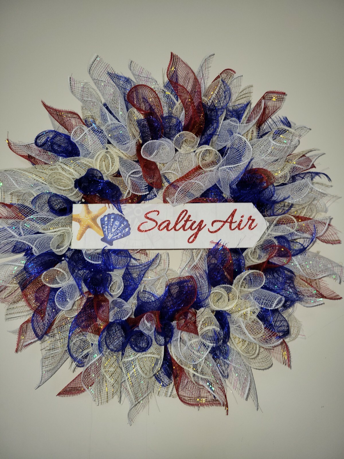 SALTY AIR blue white RED beige Spring Summer Mesh Front Door Wreath Wall Decor