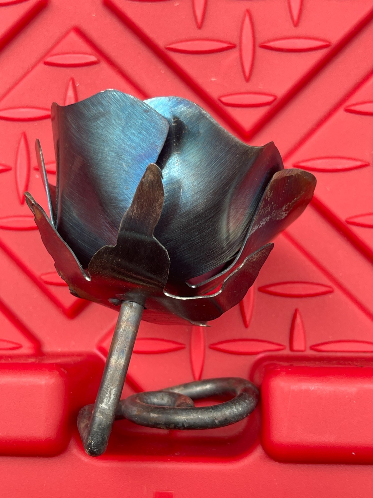 Black Metal Rose Flower Desktop Art Decor Rustic Modern Floral Sculpture
