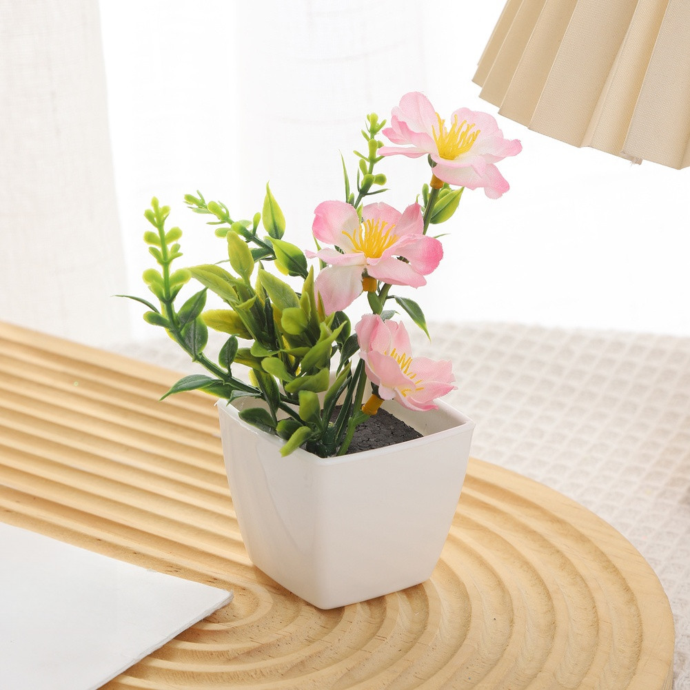 Potted Fake Featuring Peach Blossoms for Indoor Table Shelf Decor Pink
