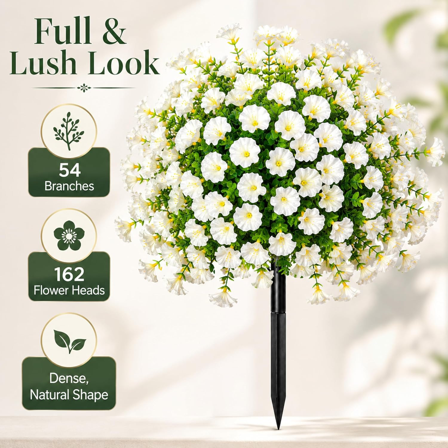WHANLEY UV Resistant Faux Morning Glory Flowers with Stakes – 2 Pack, 20″ Tall