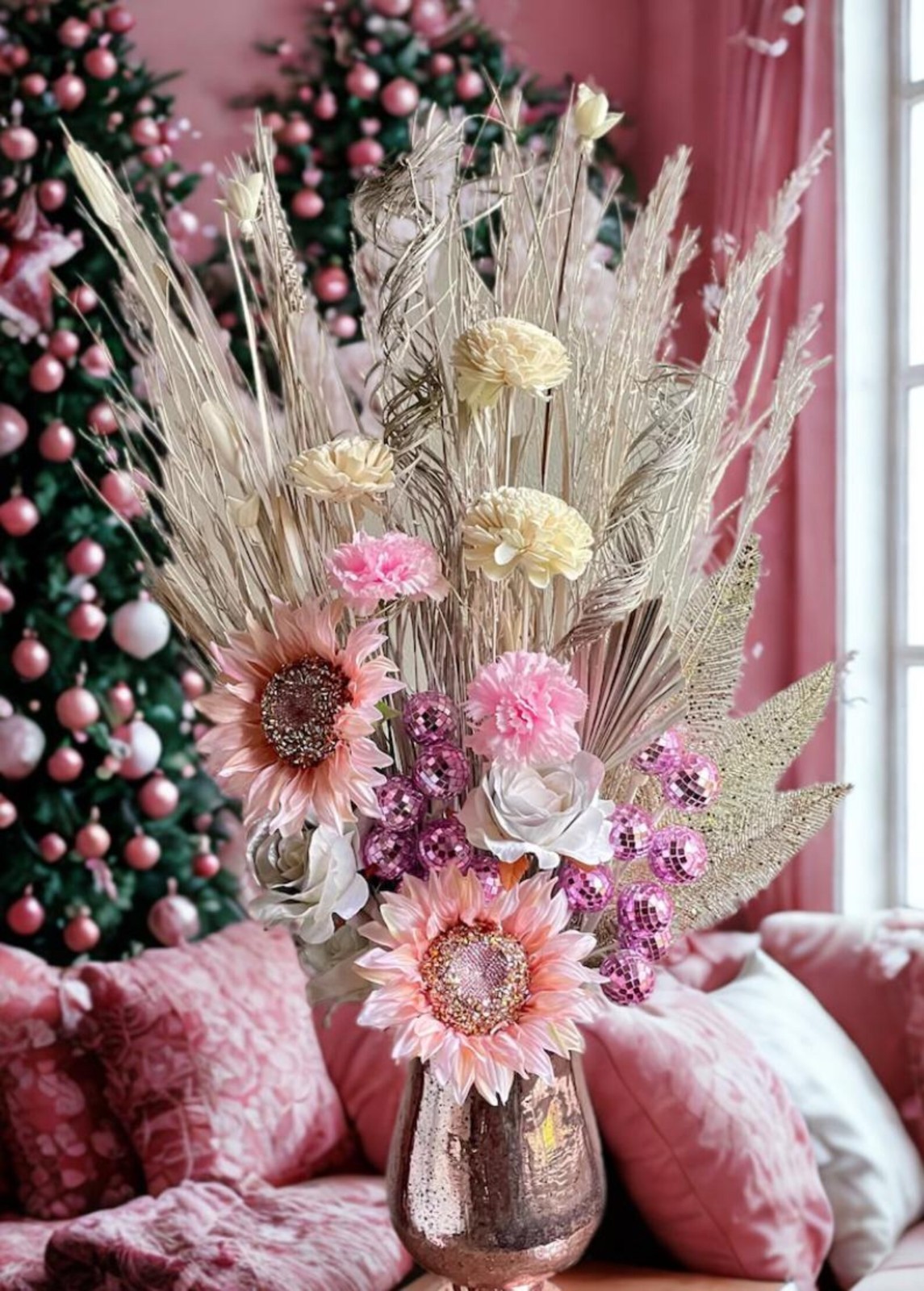 Pink Sunflower Centerpiece Chic Disco Living Dining Room Decor Bedroom Accent