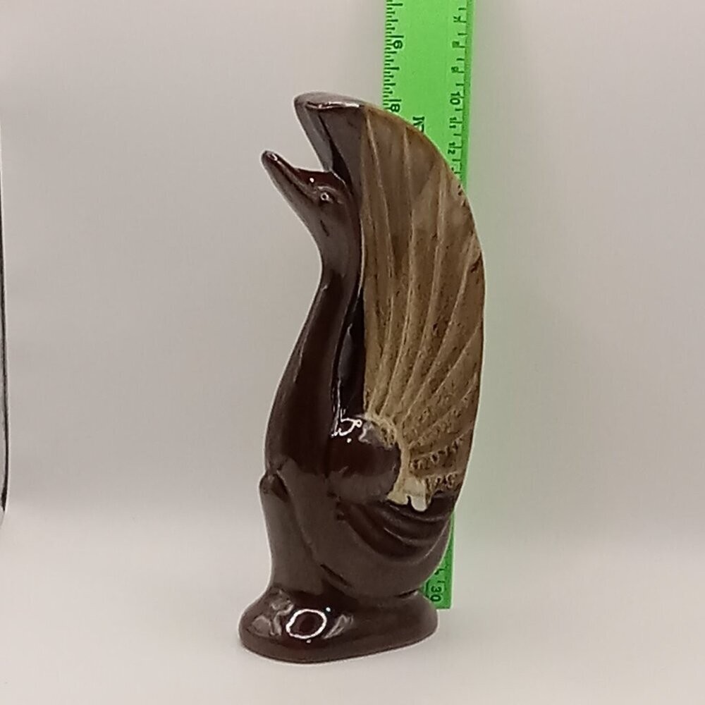 SWAN Brown Long Neck Bird and Console BOWL MCM Vintage REDWARE Japan