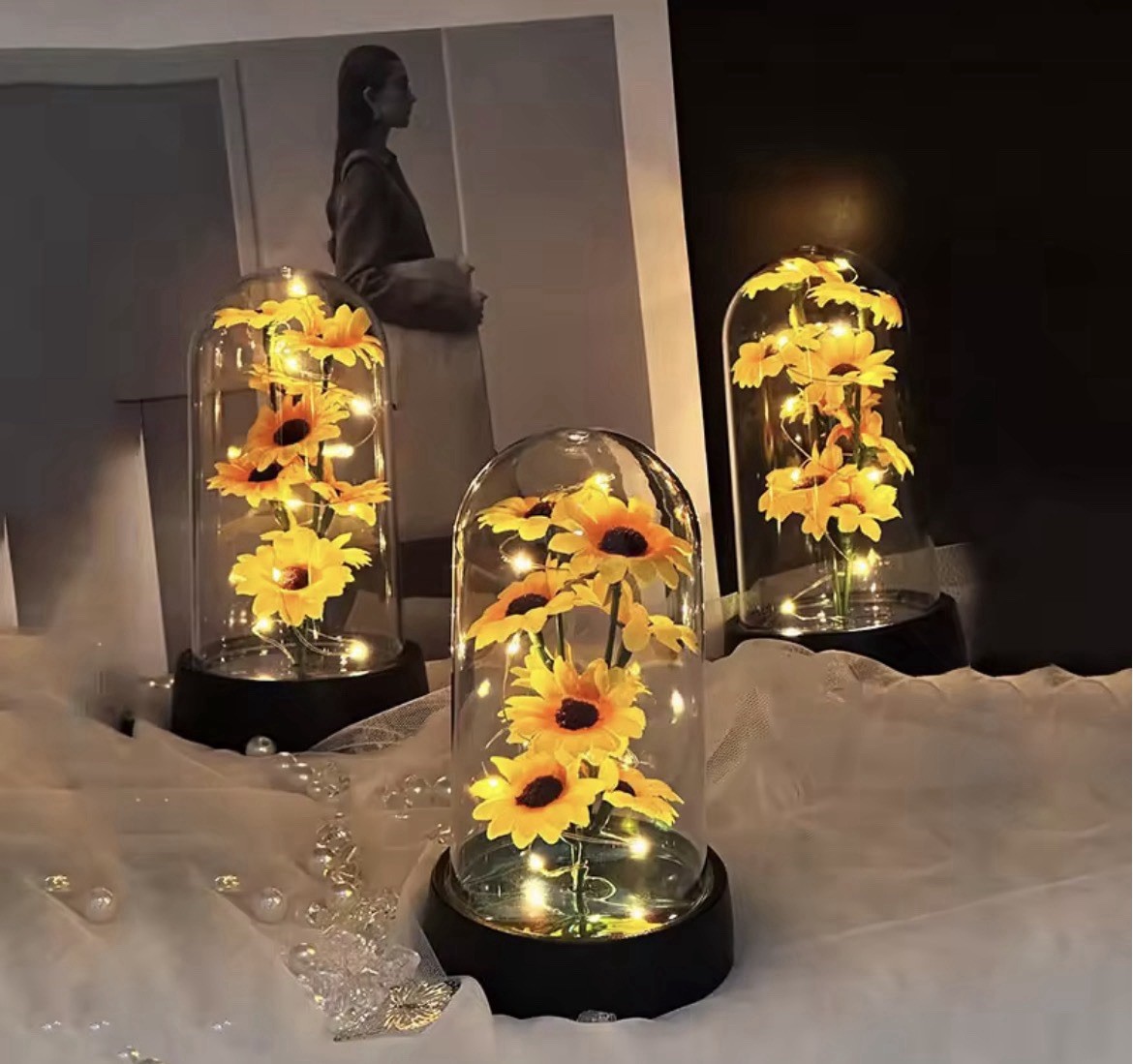Cute Small Sunflower Plastic Set For Mother’s Day Gift Eternal Flower Basket