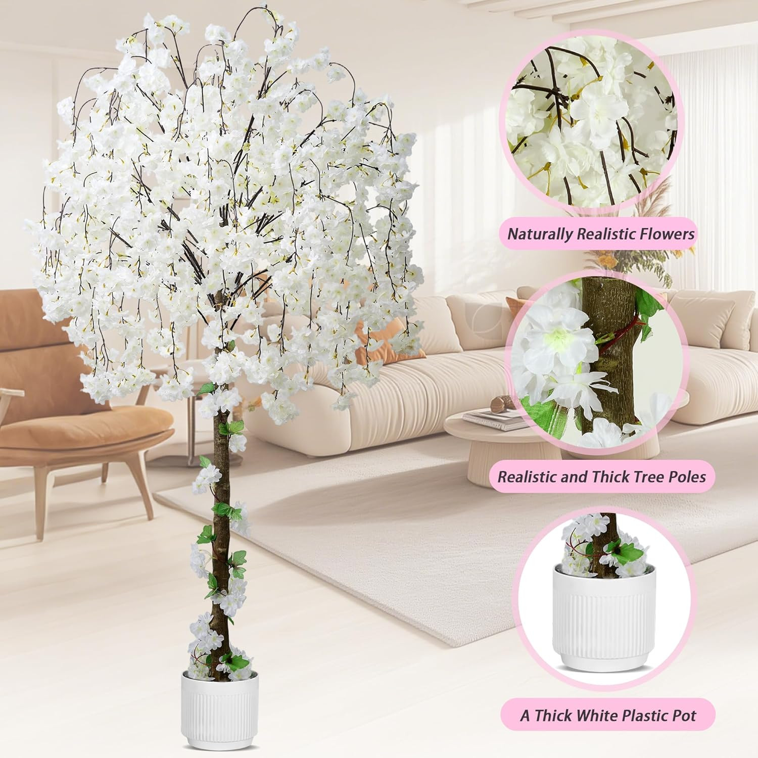 6FT Artificial Cherry Blossom Tree with 100 LED Lights for Home & Events