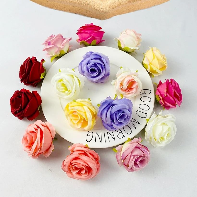 Multicolour 3 Inch Silk Rose Heads With Clips For Crafts Cake Decor 14 PCS
