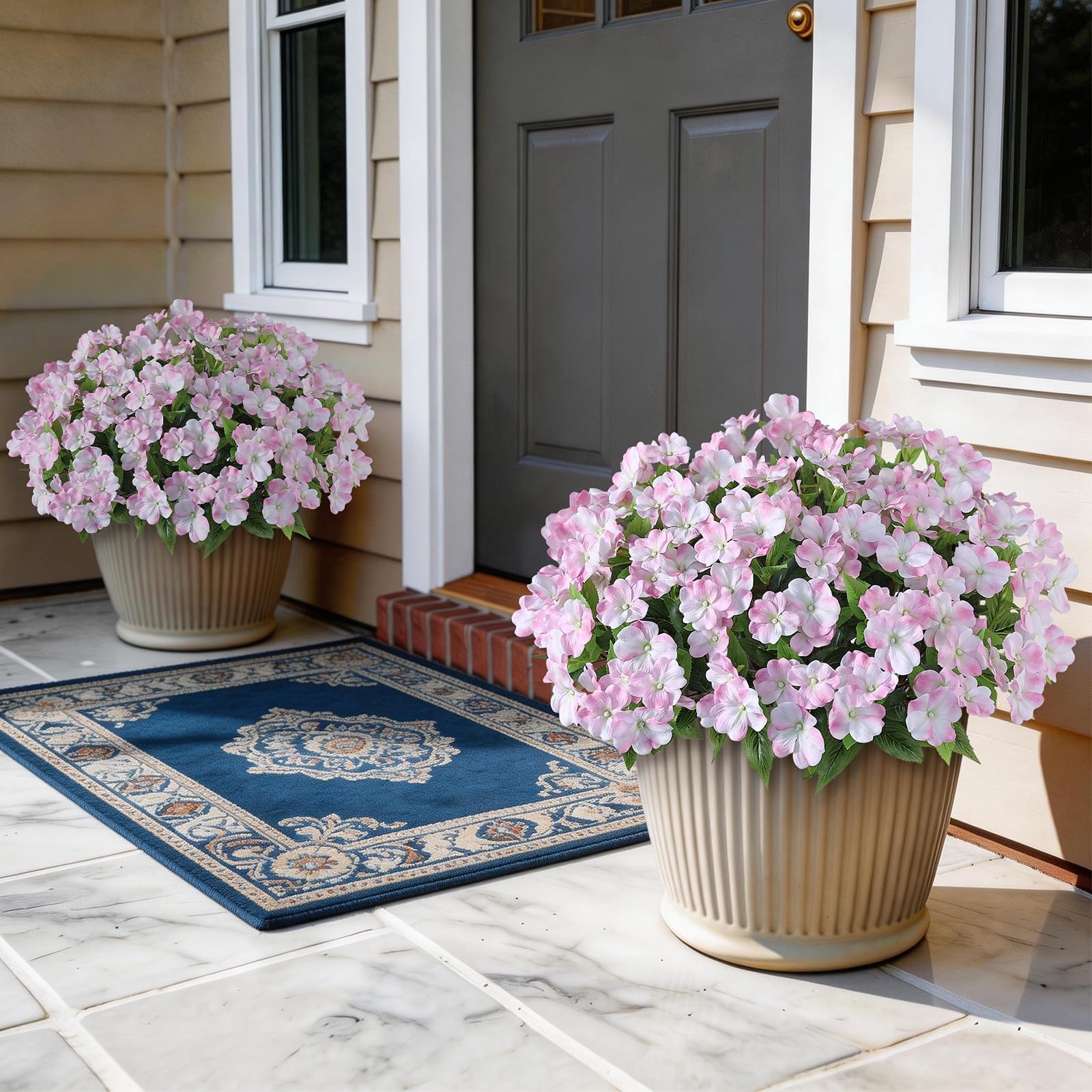16 Bundles Artificial Impatiens for Outdoor Spring Summer Decor, No Fade Silk…
