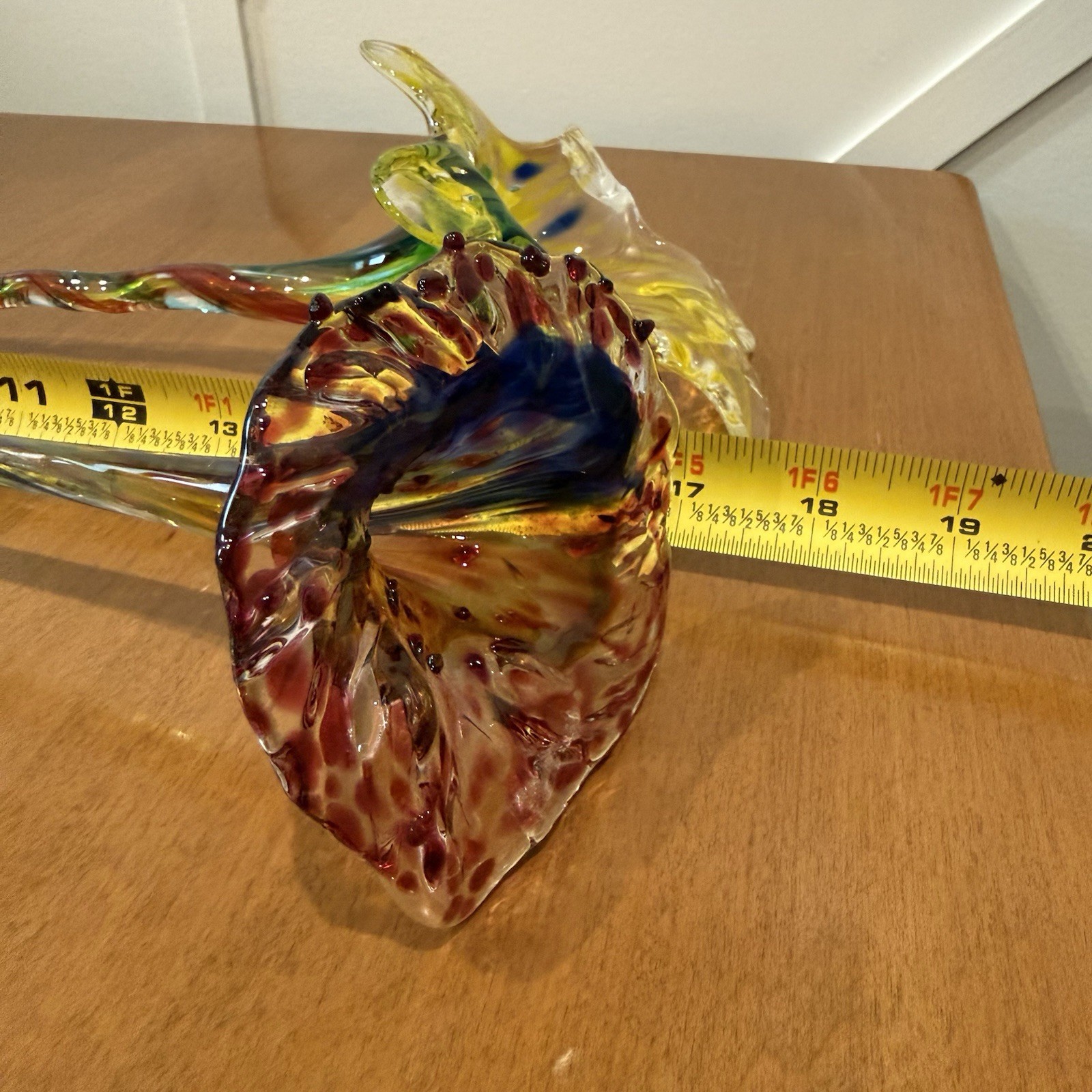 Vtg Murano Style Hand Blown Art Glass Long Stem Flower Bouquet 15-19″ Lot Of 4