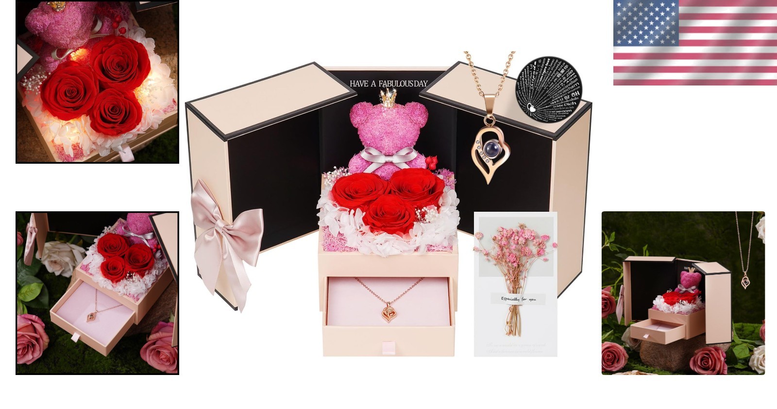 Eternal Preserved Rose Gift with I Love You Necklace – Timeless Elegance for Her