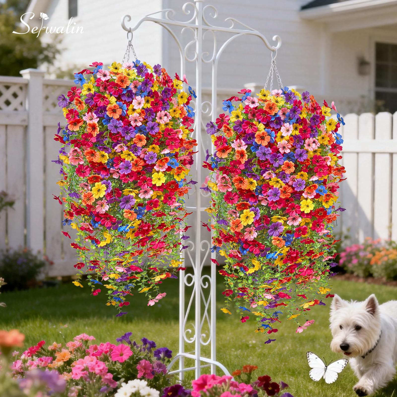 Serwalin 6PCS Artificial Hanging Flowers for Outdoors, UV Resistant Fake Hang…