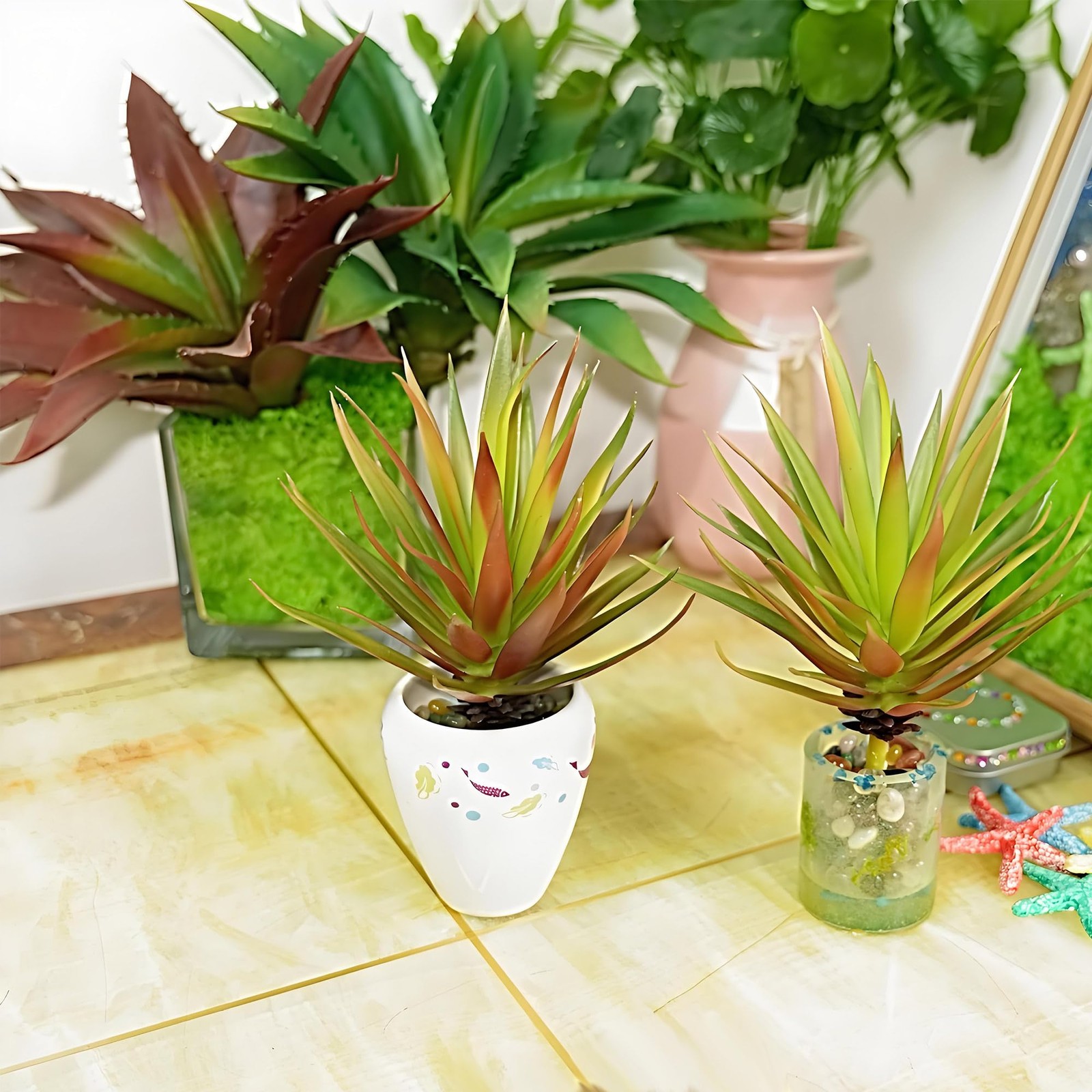 Forever bene 2 PCS Artificial Agave Succulents Plants Real Touch Lifelike Suc…